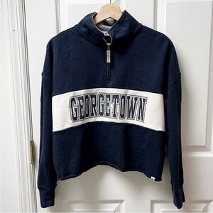 Georgetown University Rugby Pullover Quarter Zip Sweater in Navy and White